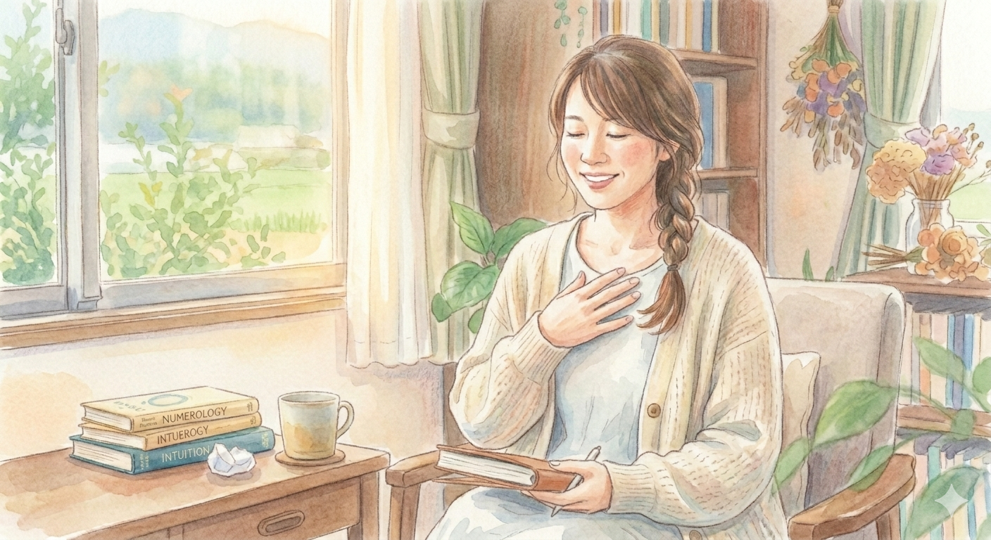 2026年6月の潜在数秘術メッセージ・ひとりの時間を楽しむ女性のイラスト